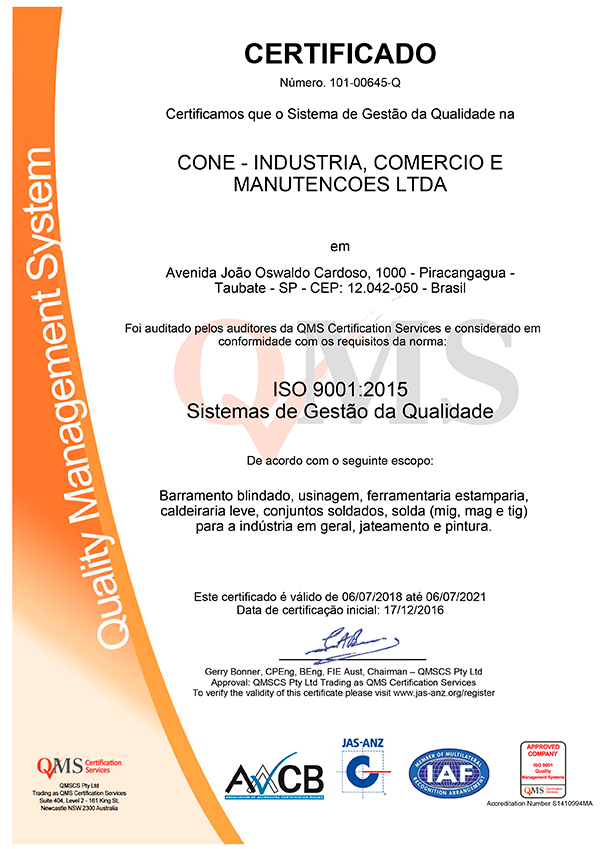 Certificação | Cone Industria